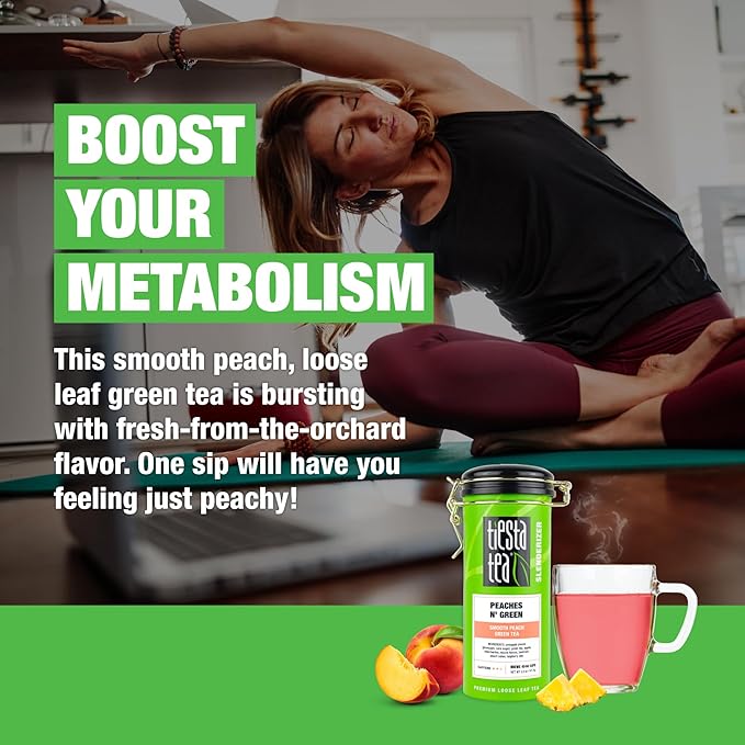 Tiesta Tea - Peaches N’ Green, Loose Leaf, Smooth Peach Green Tea, Premium Blend, Medium Caffeinated, Make Hot or Iced & Brews Up to 50 Cups, 5 Ounce Refillable Tin - Bloomnest