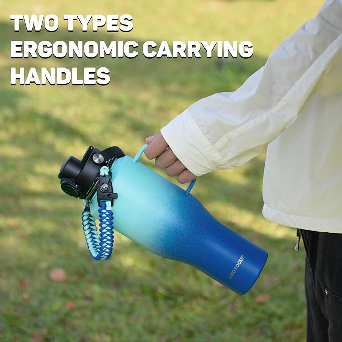Water Bottle 40oz, Insulated Water Bottle with Handle & Straw Lids, Stainless Steel Water Bottle Fits in Any Car Cup Holder, Travel Cup Double Wall BPA-Free Leak-proof to Keep Cold &Hot - Bloomnest