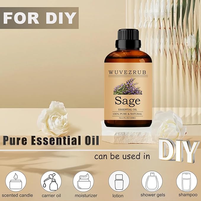 Sage Essential Oils, 120ML Pure and Natural Essential Oil for Aromatherapy Diffuser - Sage /4 Fl Oz - Bloomnest