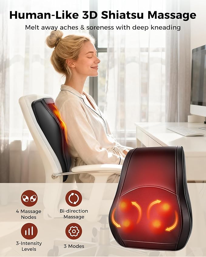 Neck Massager with Heat, Shiatsu Back and Neck Massagers, 3D Deep Tissue Massage Pillow for Back, Shoulder, Leg Pain Relief, Gifts for Mom Dad Wife, with Delicate Package & Card