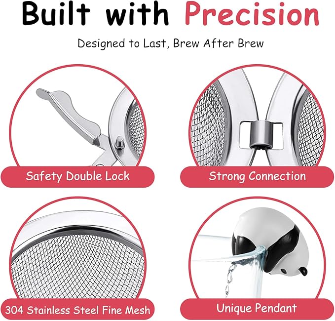 Calico Cat Tea Infuser Set - Adorable Tricolor Kitty Hook, Fine Mesh Loose Leaf Tea Steeper, Stainless Steel, No Mess, 1 Pack (Panda Lazily Lying on the Cup)