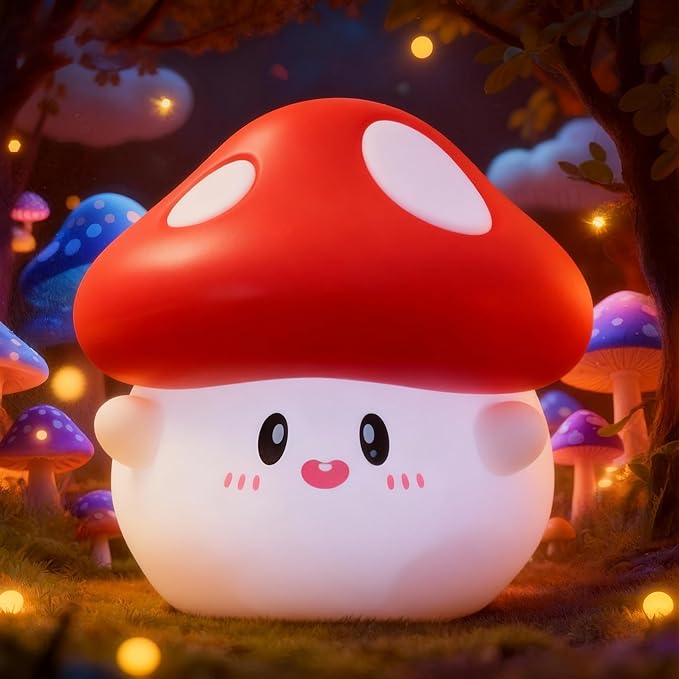 Mushroom Night Light with Squishy Soft Silicone, RGB Flashing Color, Dimmable Rechargeable Portable Touch Mushroom Gifts Decor for Girls Boys - Bloomnest