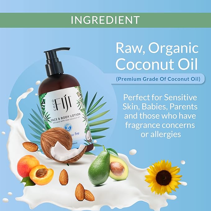 Coco Fiji Face & Body Lotion Infused With Coconut Oil | Lotion for Dry Skin | Moisturizer Face Cream & Massage Lotion for Women & Men | Fragrance Free 12 oz, Pack of 1 - Bloomnest