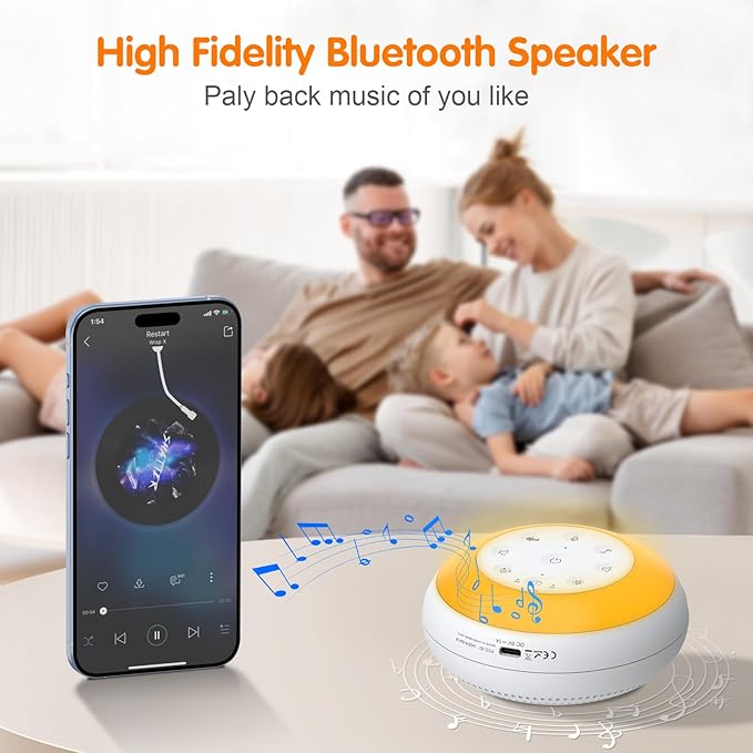 Portable White Noise Sound Machine for Baby, Kids, Adults Sleep - 24 Soothing Natural Sounds, 7 Color Night Light, Portable Wireless Bluetooth Speaker for Home, Travel, Nursery, Office - Bloomnest