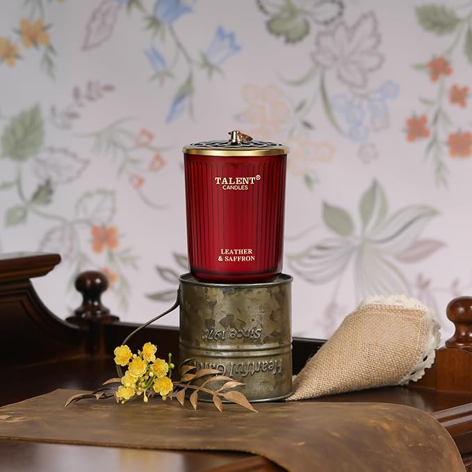 Jar Candles for Home Scented - Aromatherapy Candles Gifts for Women & Men - Natural Soy Candle - 8.4oz Traditional Style - Leather & Saffron - Bloomnest
