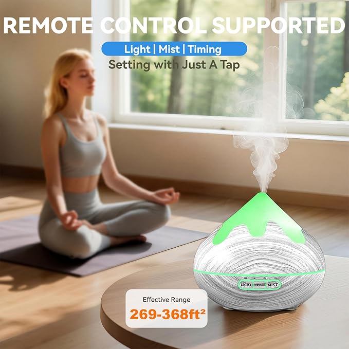 500ML Essential Oil Diffuser, Large Aromatherapy Diffuser with Remote Control, Air Diffusers for Home Office Room, Fragrance Humidifier with 7 Color LED & 2 Mist Mode, Glacier White - Bloomnest