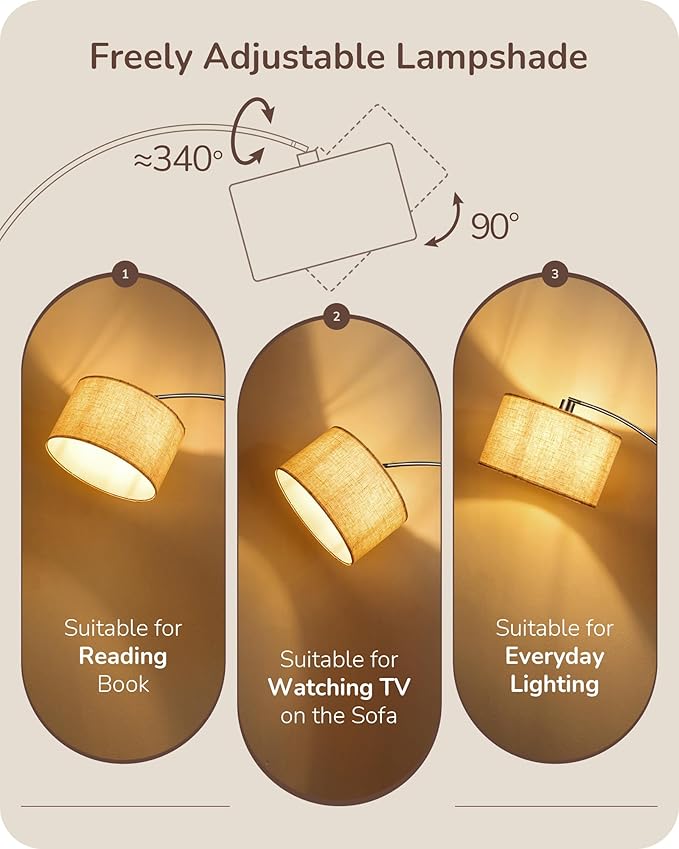 EDISHINE Dimmable Mid Century Modern Floor Lamp with Remote, Tall Arc Standing Lamps with Adjustable Drum Shade, Standing Corner Light for Living Room, Bedroom, Dining Room, Bronze - Bloomnest