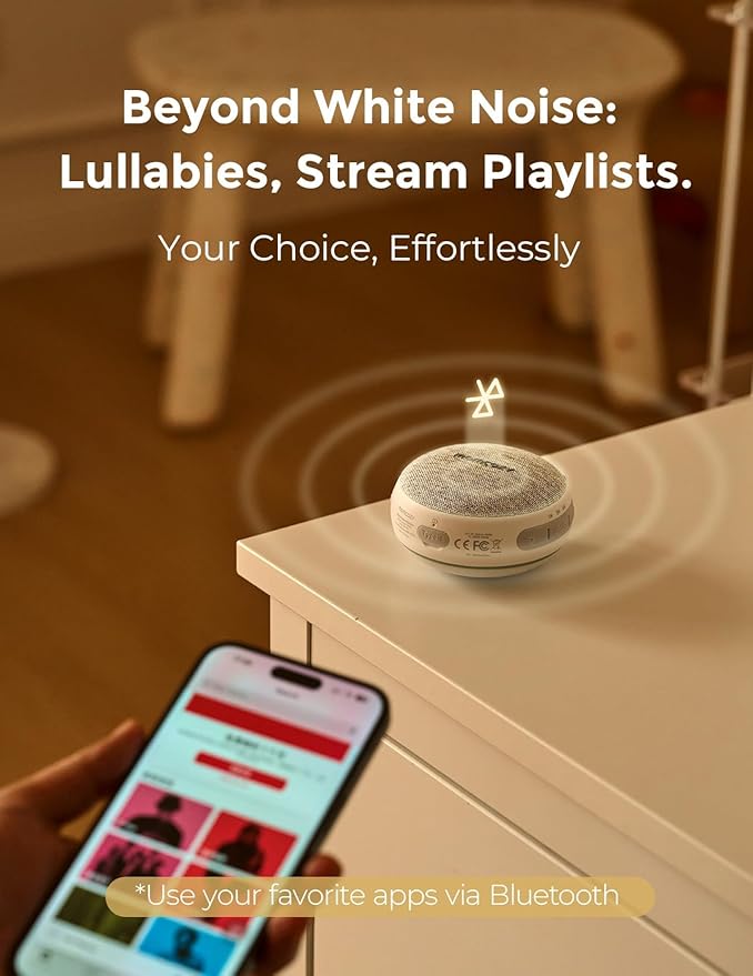 Momcozy Portable Sound Machine with Night Light, White Noise Sound Machine for Baby, 20 Soothing Sounds, Sound Therapy, Long-Lasting Power, Timer, Clips on Stroller, Baby Shower Gifts - Bloomnest