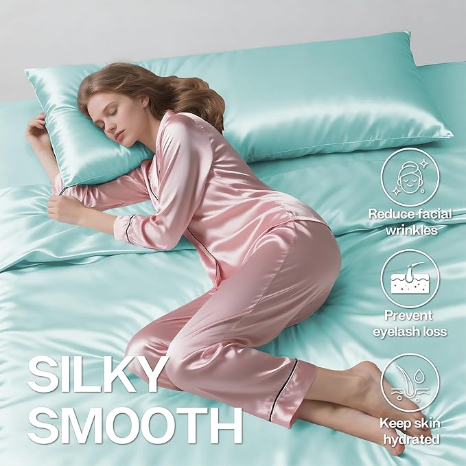 MR&HM Satin Body Pillow Cover, Soft and Breathable Body Pillow Case with Envelope Closure, Cooling and Silky Long Pillowcase for Hair and Skin,Grey (20x54, Turquoise) - Bloomnest