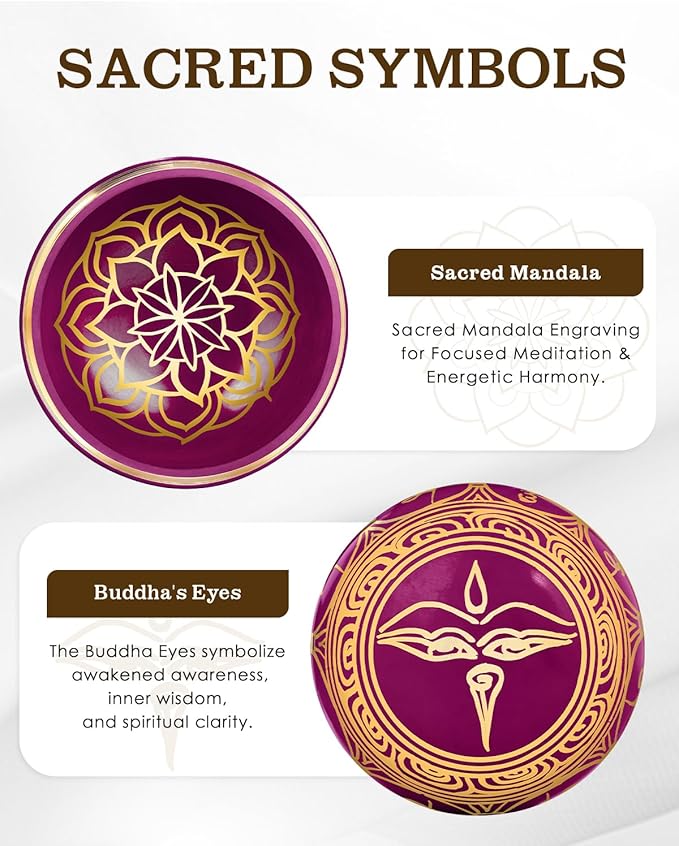 Tibetan Singing Bowls – Hand-Hammered in Nepal, Authentic Meditation Sound Bowls for Yoga, Chakra Healing, Mindfulness & Spiritual Self-Care Gifts for Women HIhealer