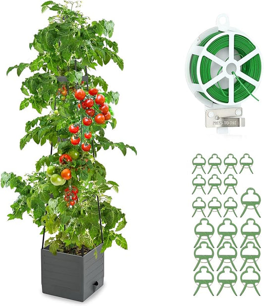 Raised Garden Bed, Planter Boxes with Trellis 58.3'' Tomato Planters for Climbing Vine Vegetables Flowers Plants Self Watering Tomatoes Cage for Outdoor Patio Greenhouse - Bloomnest