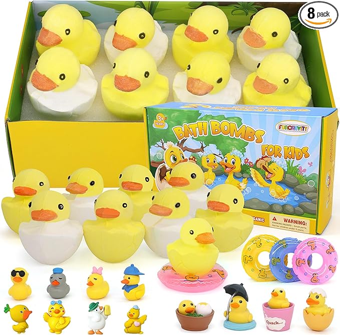 Bath Bombs for Kids with Surprise Inside,8 Pack Kids Bath Bombs Gift Set, Natural and Organic Bubble Bath Fizzy with Bath Toys, Birthday Gifts for Girls Boys - Bloomnest