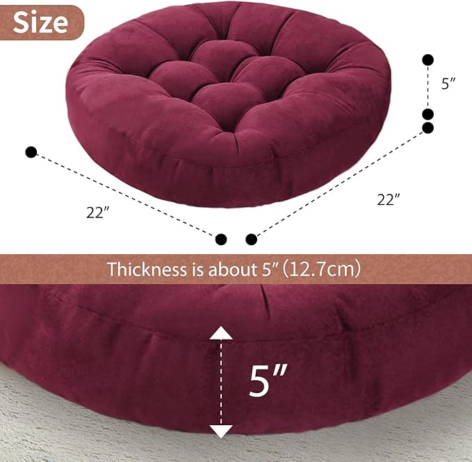 Meditation Floor Pillow Set of 2 Large Round Floor Cushions for Adults Tufted Corduroy Floor Seat Pillows Cushion for Living Room Tatami Yoga,Brown 22" L x 22" W x 5" H - Bloomnest