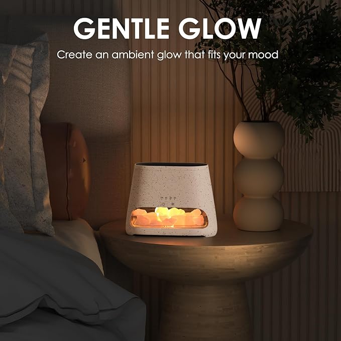 SALKING 2-in-1 Himalayan Salt Lamp & Ultrasonic Essential Oil Diffuser, Aromatherapy Diffuser Cool Mist Humidifier, Salt Therapy Lamp, 100% Pure Himalayan Salt, Ambient Glow, 150ml (Off-White) - Bloomnest