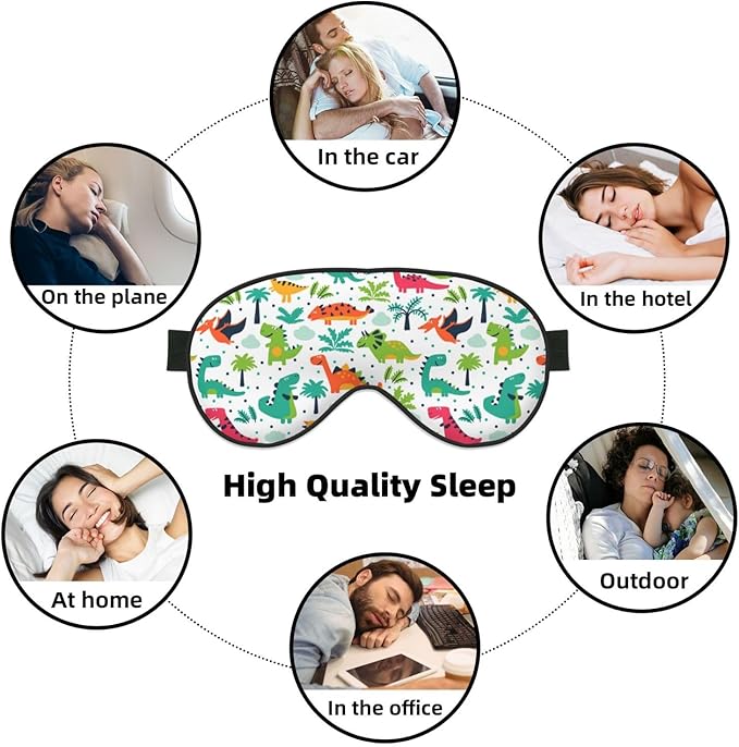 Sleep Eye Mask Funny Dinosaurs Leaves Sleep Mask for Women Men Comfortable Eye Mask with Adjustable Strap Soft Eye Cover Blindfold for Travel Yoga Nap Shift Work - Bloomnest