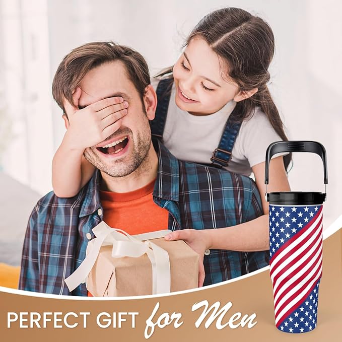 SANDJEST American Flag Tumbler with Handle 30oz, Stainless Steel Insulated Flip Straw Tumblers Coffee Travel Mug Cup, USA America Gifts for Women Men for Birthday Christmas - Bloomnest