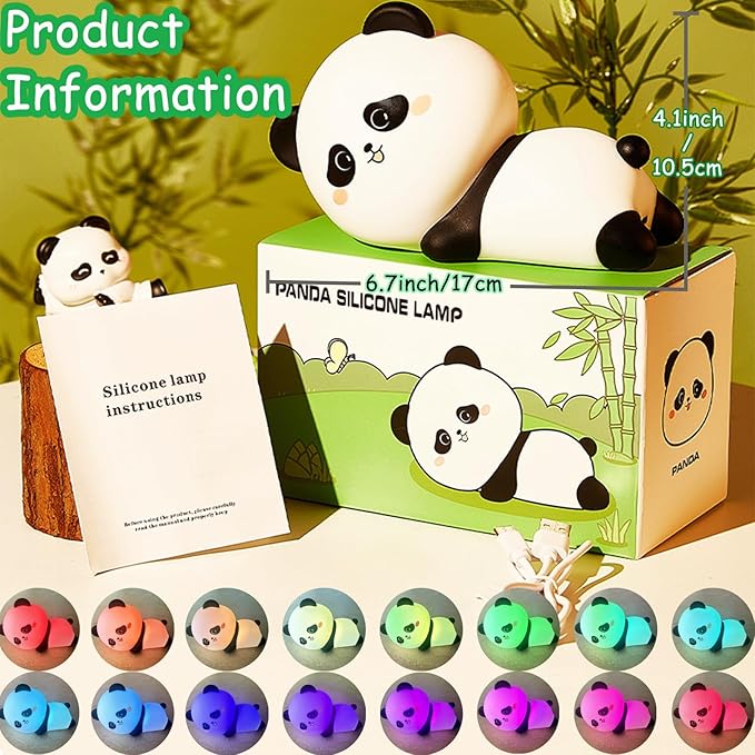Cute Night Light Panda Night Light for Kids,16 Colors Dimmable Baby Night Lights for Nursery, Silicone Rechargeable Nightlight for Kids Room,Gifts Stuff for Boys Girls Baby,Toddler Decor - Bloomnest