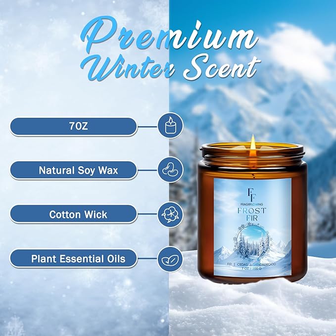 Winter Candles, Scented Candles for Home, 4 Pack Holiday Natural Soy Candles, Gifts for Women Men, Fragrance of Fir/Hot Cocoa/Vanilla Cookies/Cinnamon - Bloomnest