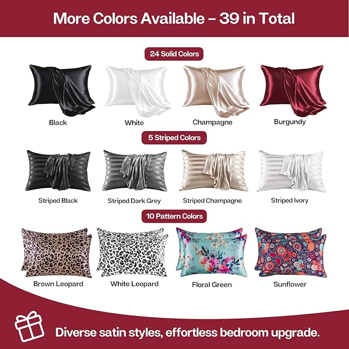 MR&HM Satin Pillowcase for Hair and Skin, Silk Satin Pillowcase 2 Pack, Standard Size Pillow Cases Set of 2, Silky Pillow Cover with Envelope Closure (20x26, Burgundy) - Bloomnest