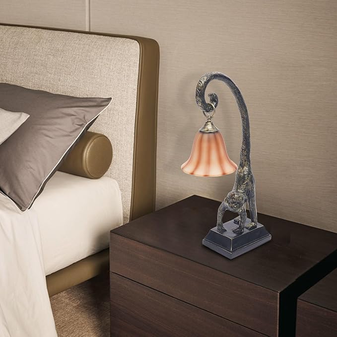 Eapmic Table Lamp, Resin Monkey Desk Lamp, Retro Bedside Light Animal Table Lamp with Trumpet Shade, Monkey Light for Bedroom Living Room Kids Room Office Home Decoration (Style 1) - Bloomnest