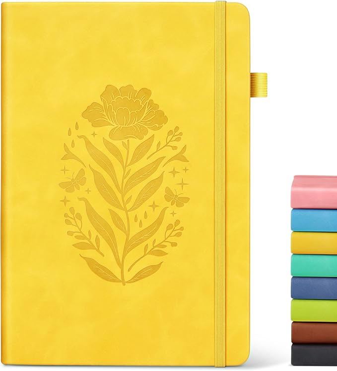 Lined Journal Notebook for Women, A5 Yellow Hardcover Leather Journals for Writing, 200 Pages Travel Daily Journal,Thick College Ruled Notebook for Work School, Note Taking, Business 5.75'' X 8.38'' - Bloomnest