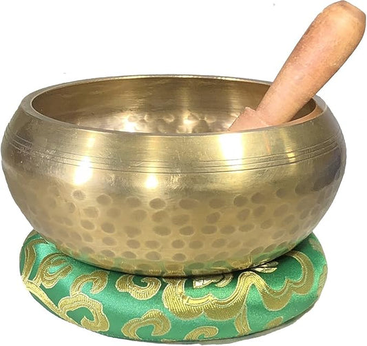 5 Gold Tibetan Meditation Yoga Singing Bowl Set (Large) ~Live Fully Now ~ Tuned to B ~ Hand Hammered Antique healing bowl design ~Wood Striker ~ Himalayan bowl for Meditation, hand yoga, and Chakra - Bloomnest