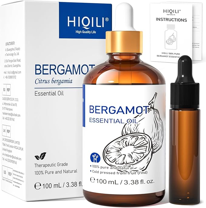 HIQILI Bergamot Essential Oil for Diffuser, Skin, Hair, DIY, 100% Pure & Natural - 3.38 Fl Oz (100 mL) - Bloomnest