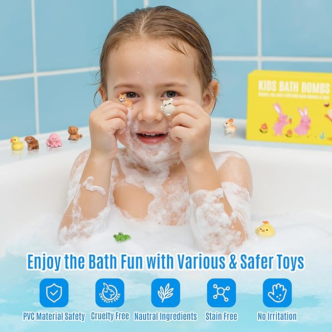 Bath Bombs for Kids with Toys Inside, 20 Kids Bath Bombs with Animal Toys Inside, Skin-Friendly, Non Toxic, Handmade Organic Natural Bubble Bath Fizzies, Birthday Gifts for Girls Boys - Bloomnest