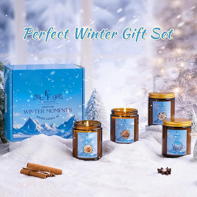 Winter Candle, Vanilla Cookies Scented Candles for Home, Holiday Candles Natural Soy Candle, Aromatherapy Candle 7 oz Jar Candles Winter Gifts for Women Men - Bloomnest