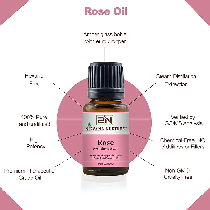 Rose Essential Oil, 100% Pure Undiluted, Aromatherapy Oil for Diffuser, Hair & Skin Care NirvanaNurture
