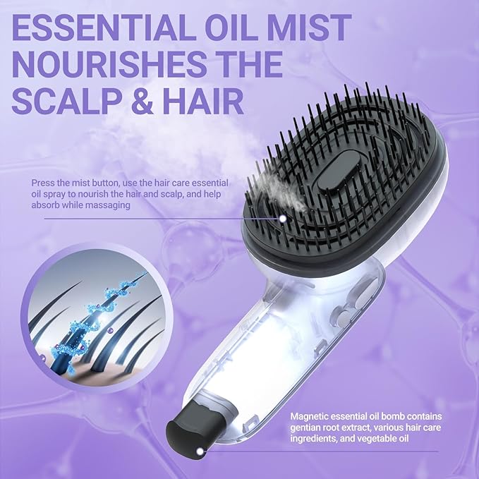 Electric Scalp Massage Brush with Red Light, Vibrating Hair Growth Massager, Portable Deep Brush Head Tool with Essential Oil Spray Function,Give Gifts to Parents and Family Members (Silvery) VEADONS