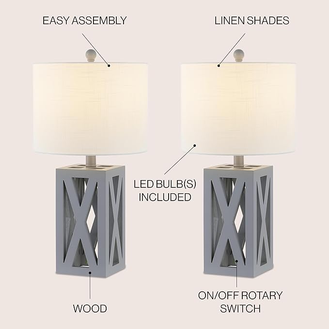 JONATHAN Y JYL1062D-SET2 Stewart 21.5" Wood LED Table Lamp Farmhouse, French Country, Rustic, Bohemian, Bedroom, Living Room, Office, College, Bookcase, Gray (Set of 2) - Bloomnest