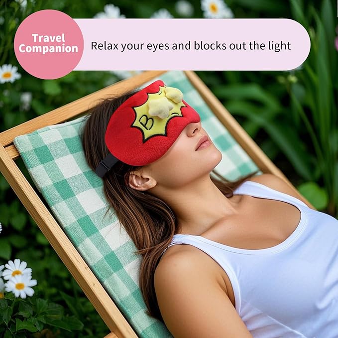 Cute Sleep Eye Masks for Kids, Kawaii Cartoon Kids Sleeping Mask for Women Boys Girls Teens, Soft Plush Adjustable Eyeshade Silk Travel Nap Eye Cover, Red Boom - Bloomnest