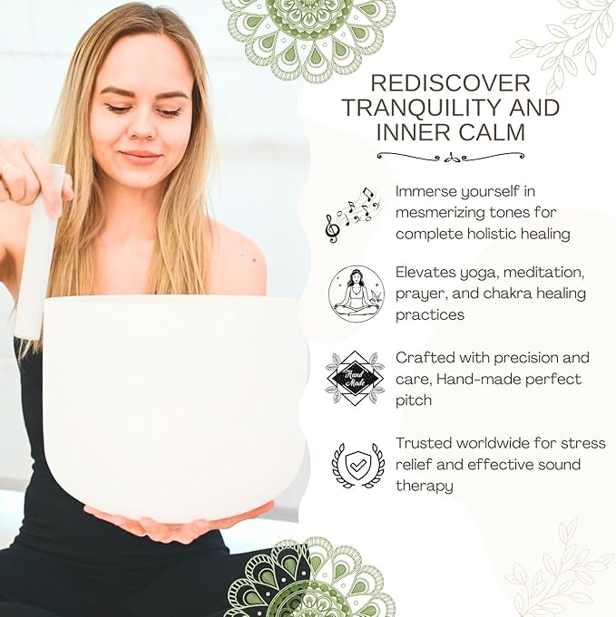 6-10 inch 432hz Quartz Crystal Singing Bowls Set of 3 Pure White, for Healing Mindfulness Meditation Yoga Sound Baths with Case and Mallet Suede Striker - Bloomnest