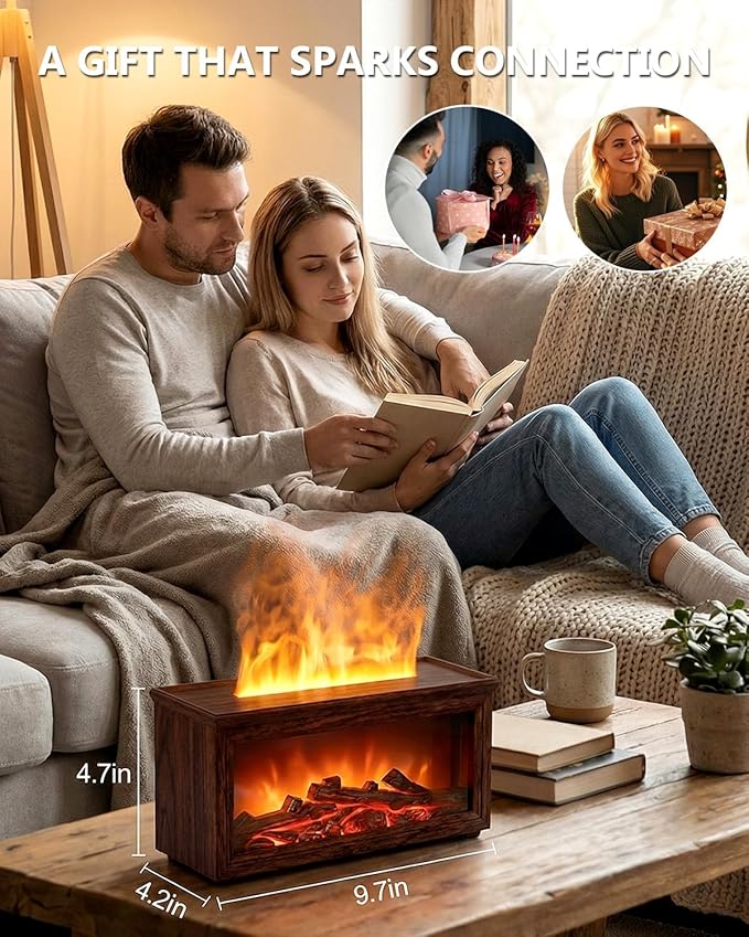 Essential Oil Diffuser, 7-Color Fireplace Fire Flame Aromatherapy Humidifier, 280ml Ultrasonic Aroma Diffuser Valentine's Day Gift with Time Sets and Remote Control for Bedroom Home Yoga Office - Bloomnest