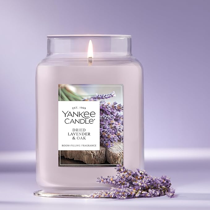 Yankee Candle, Dried Lavender & Oak Fall Scented Candle, 22oz Large Jar with up to 150 Hour Burn Time - Bloomnest