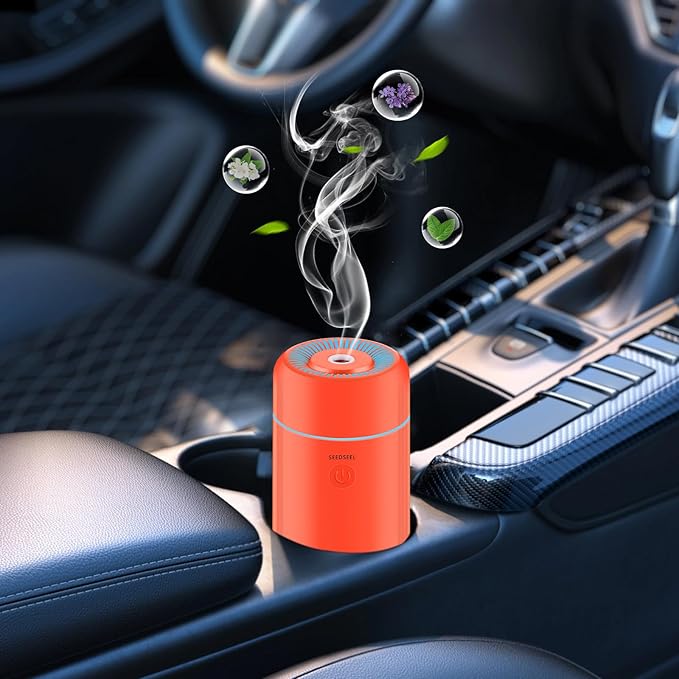 100ML Car Essential Oil Diffuser, Mini Air Humidifier with 7-LED Color Changing, Suitable for Car (Orange) - Bloomnest