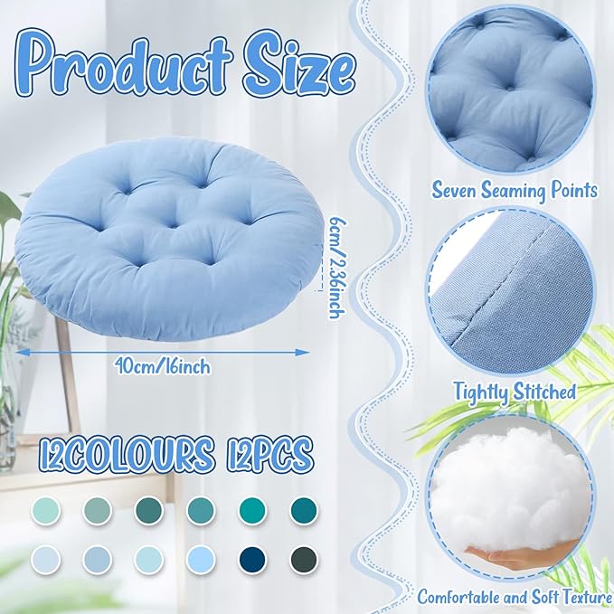 Fumete 12 Pcs Floor Pillows Cushions Seating 16 x 16 Inches Color Round Seat Reading Floor Chair Cushions for Kids Adults Classroom Home School Playing Supplies(Multicolor) - Bloomnest
