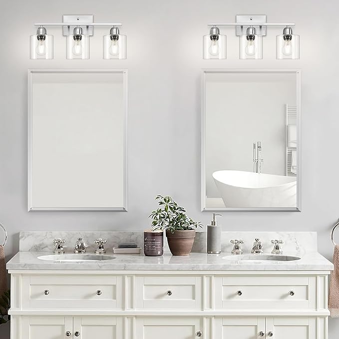 Modern Brushed Nickel 3 Light 19 inch Vanity Lights for Bathroom with Clear Glass, Bathroom Lighting Fixtures Over Mirror for Mirror Kitchen Living Room Hallway Cabinet Porch - Bloomnest