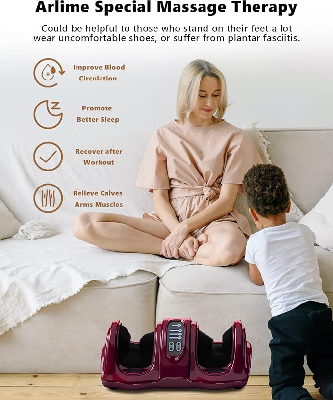 ARLIME Foot Massager Machine with Remote Shiatsu Massager for Pain Relief, Plantar Fasciitis, Blood Circulation, Calf and Foot Massage Deep Kneading for Calf Leg Ankle, 4 Massage Modes, Burgundy - Bloomnest