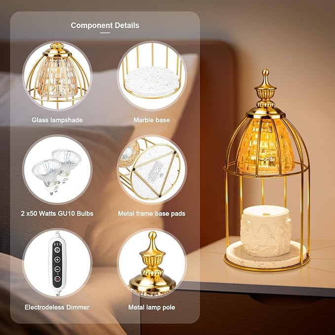TantaScent Electric Candle Warmer Lamp in Vintage Birdcage Design with Timer – Scented Jar Candle Melter for Home Decor, Housewarming, Birthday, and Christmas (Includes 2 Bulbs) - Bloomnest