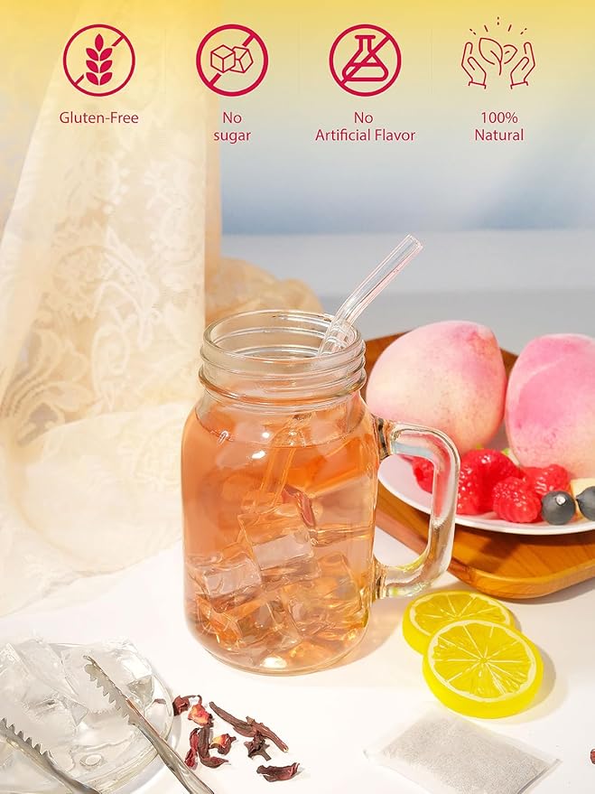 TeeLux Mango Peach Iced Tea, Rosehips Tea with Hibiscus & Chamomile & Lemon Balm, Refreshing Tart & Sweet Taste, Caffeine Free, 100 Count - Bloomnest