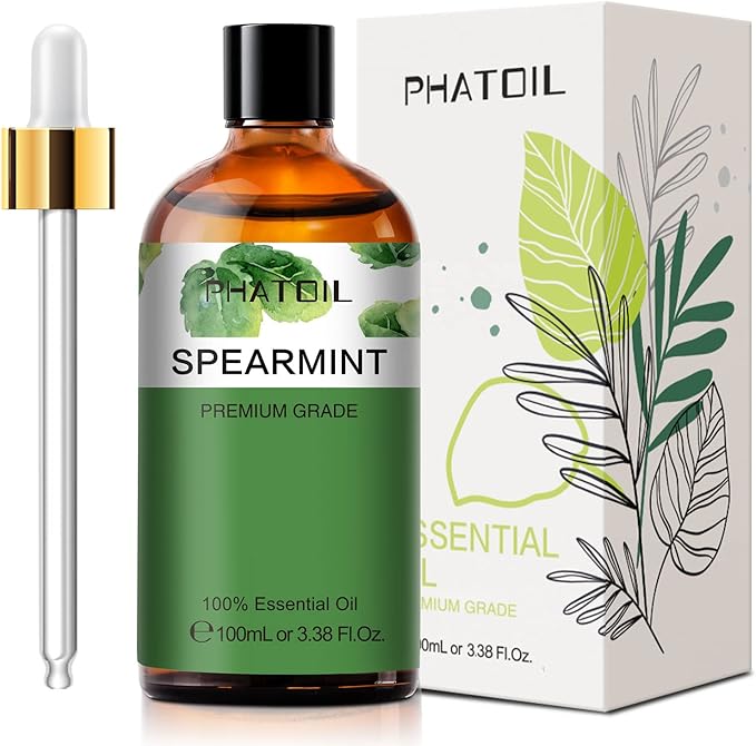 Spearmint 3.38fl.oz Essential Oil, PHATOIL Pure Aromatherapy Oils for Diffuser, Humidifier, Perfect for DIY Soap, Candle, Bath Bombs Making(100ml) PHATOIL
