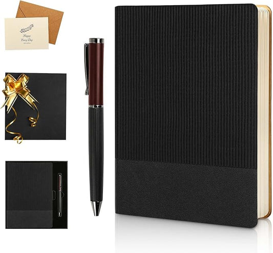 TSFPapier A5 Lined Notebook with Pen & Gift Box 216 Pages PU Leather Journals for Women Men 100GSM Thick Paper College Ruled Notebook for Christmas Gifts,School,Travel,Business,Work,Home Writing (Black) - Bloomnest