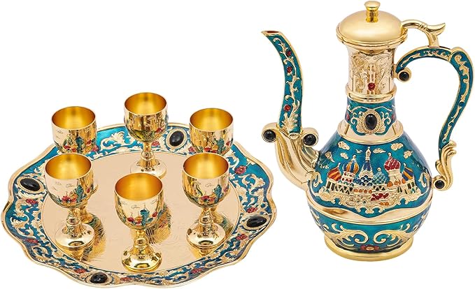 Vintage Turkish Coffee Pot and Cups Set, Vintage Coffee Pot Set with Tray and 6 Cups, Tea Service Sets for Tea Table Decor - Bloomnest