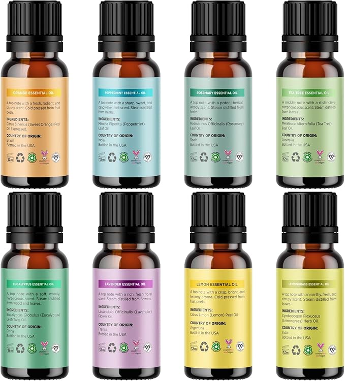 Pure Essential Oil Set for Diffuser - Aromatherapy Essential Oils for Diffusers for Home Travel and Self Care with High Grade Essential Oils for Hair Skin and Nails - Oil Diffuser Essential Oils Set - Bloomnest