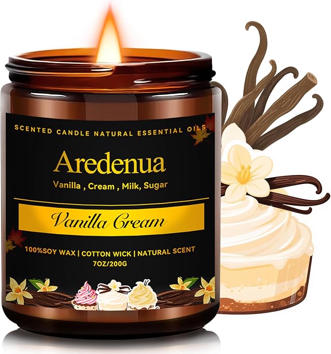 Vanilla Cream Candle – Soy Scented Candle for Home, Relaxation & Stress Relief, Clean Long Lasting Burn, Aromatherapy Candle for Women & Men, Sweet Cozy Vanilla Gift - Bloomnest