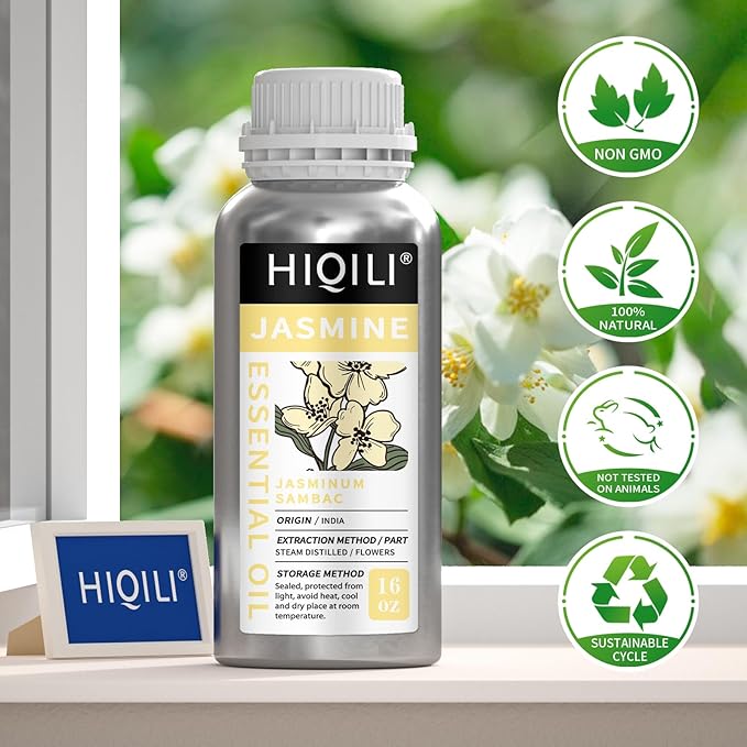 HIQILI 16 Fl Oz Jasmine Essential Oil, 100% Pure Natural for Diffuser, Hair, Skin, Perfume Making - 500ML - Bloomnest
