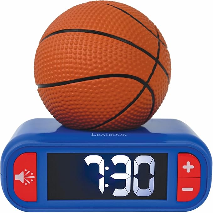 LEXiBOOK - Basketball - Basketball Nightlight Alarm Clock, Sounds and Melodies, LCD Backlit Screen, Luminous, Snooze, Blue/Orange, RL800BA - Bloomnest