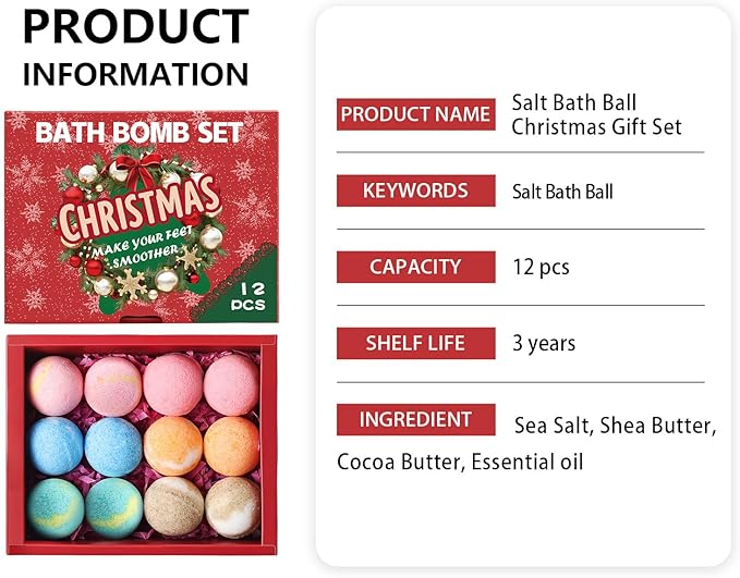 12-Pack Bath Bomb Set for Men & Women, Christmas Aromatherapy Spa Bombs with Essential Oils, Giftable Bath Essentials for Relaxation & Self Care - Bloomnest